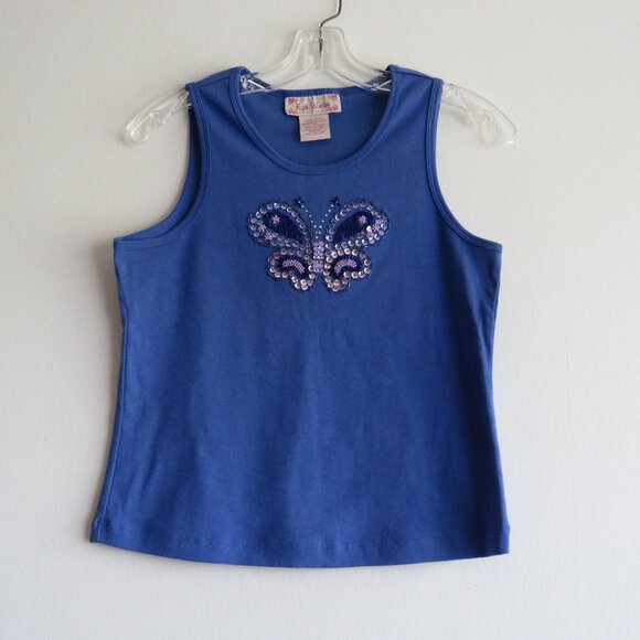 Knit Works Blue Sequin Beads Butterfly Sleeveless Women’s Summer Top size L - Picture 1 of 6